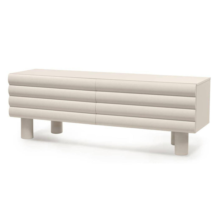 Mobile TV LUEL, righe decorative, beige, forme arrotondate