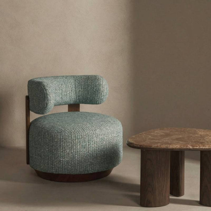 Poltrona lounge MARABELL, forme arrotondate, blu-beige/noce