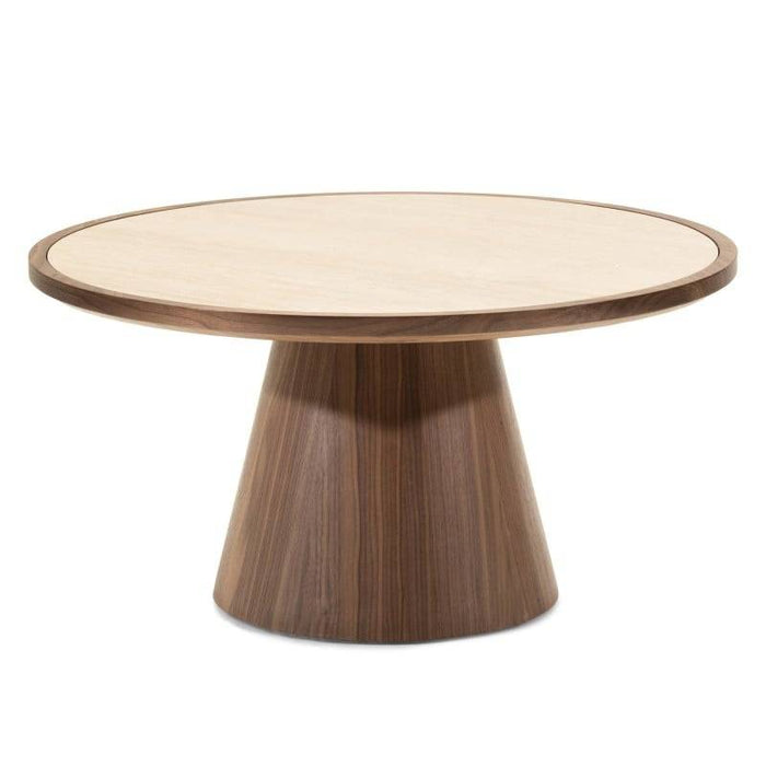 Tavolino WASABI 80 cm, rotondo, travertino/noce
