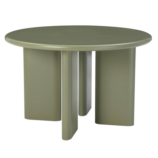 Tavolo da pranzo rotondo Verde Oliva in MDF con base robusta, diametro di 120 cm, design moderno e stile elegante.