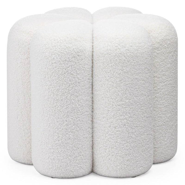 Pouf FLORI rivestito in bouclé bianco