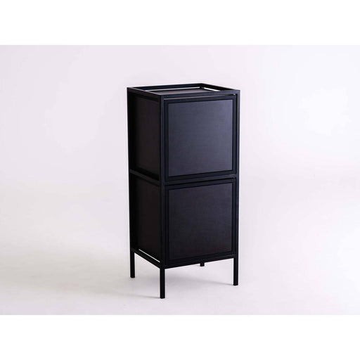 Mobile portaoggetti nero con due ante, design minimalista in metallo, posizionato su sfondo bianco, SKU: TD010SKAPBL1R2-2O-9005