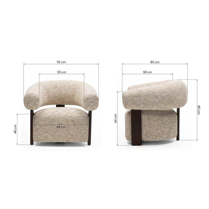 Poltrona MONIQUE, Beige Grigio/Noce, Forme Arrotondate