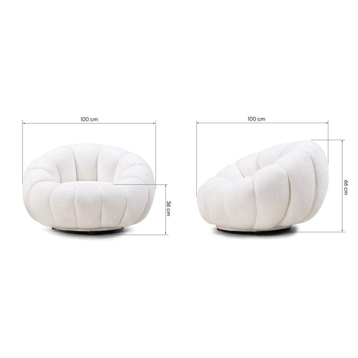 Poltrona girevole LOEL bianca, bouclé, forme arrotondate