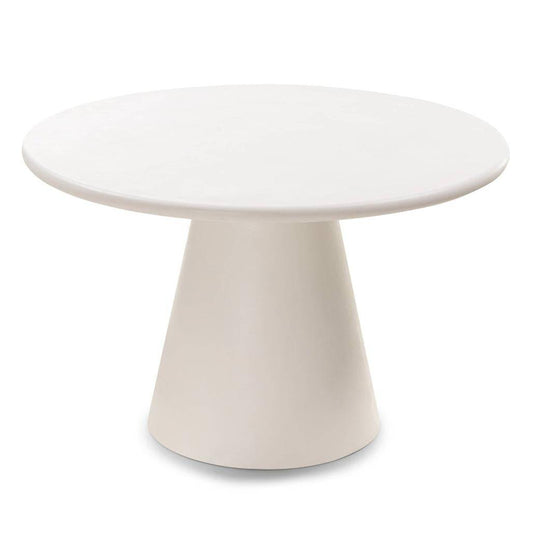 Tavolo da pranzo rotondo in microcemento ecru con base conica, design minimalista, ideale per ambienti moderni, SKU: NN-ADE-FUR-DINTAB-CRE-181