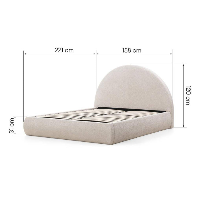 Letto Imbottito MIMIQ 140x200 cm Beige con Testata Arrotondata