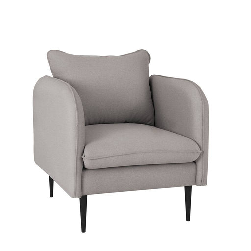 Poltrona moderna elegante con struttura in acciaio, rivestimento in tessuto grigio chiaro, design ergonomico e stile raffinato, SKU: AC070POSH-ET9102