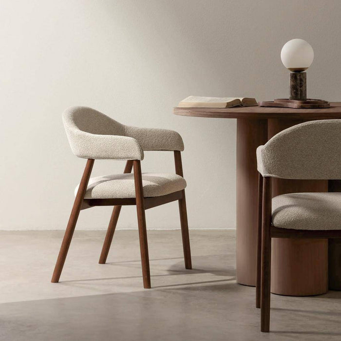 Sedia Imbottita LARIS Beige Bouclé/Noce