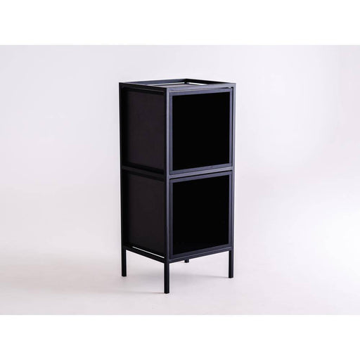 Mobile nero in metallo con due scomparti a ripiano, stile minimalista e robusto, perfetto per uffici o spazi living moderni - SKU: TD010SKAPBL1R2-2B-9005
