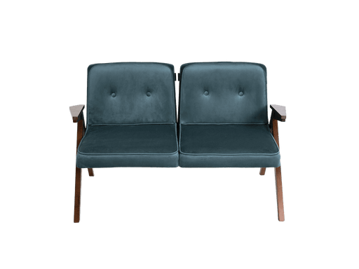 Divano due posti VINC in velluto blu mirtillo con struttura in legno, seduta e schienale imbottiti, stile vintage, SKU: SF004VINC2-RV8730