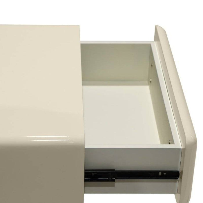 Comodino LUSH con cassetto, bianco crema, forma arcuata