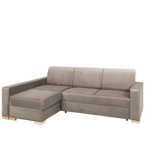 Divano letto angolare beige in tessuto con braccioli larghi e seduta spaziosa, ideale per soggiorno contemporaneo, SKU: SF040STABLROZ-L-RV16