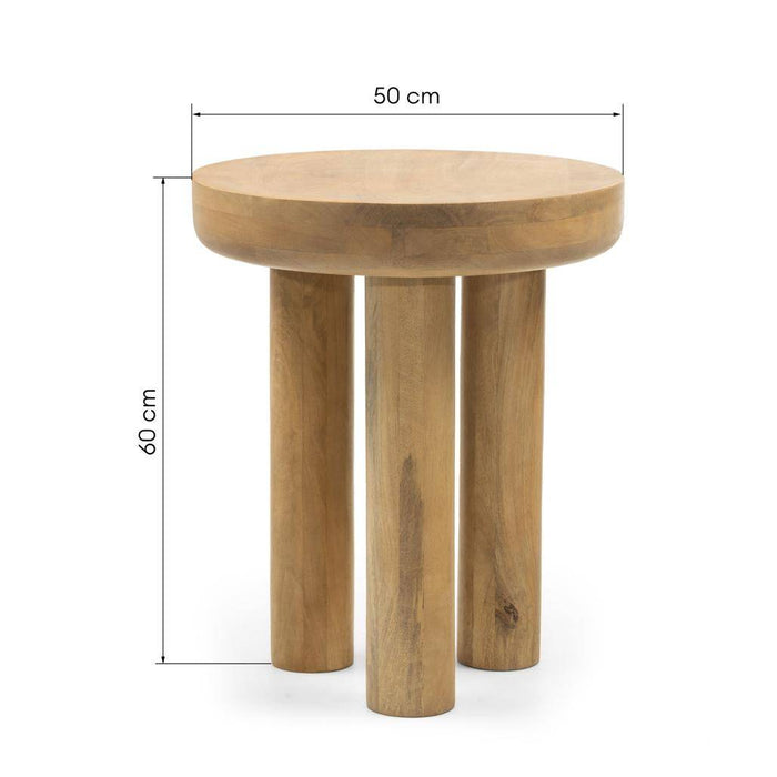 Tavolino laterale LUNGO 50 cm, rotondo, legno mango