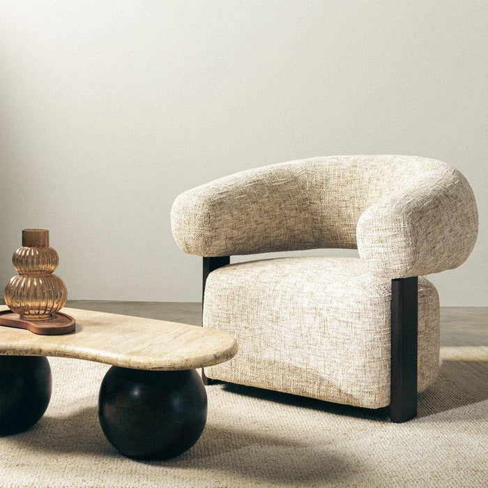 Poltrona MONIQUE, Beige Grigio/Noce, Forme Arrotondate