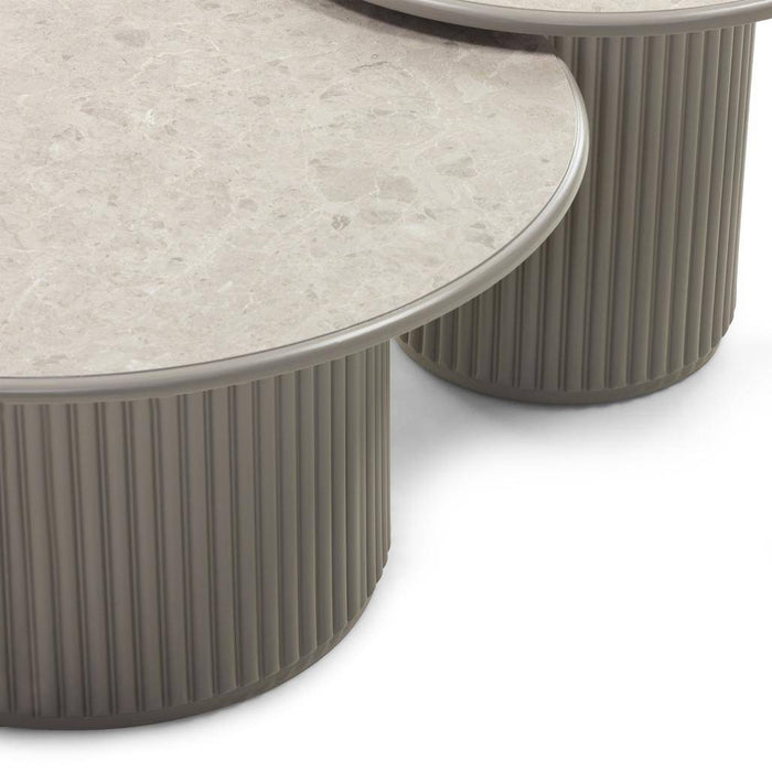 Tavolino caffè rotondo ASTI 80 cm, grigio, effetto marmo