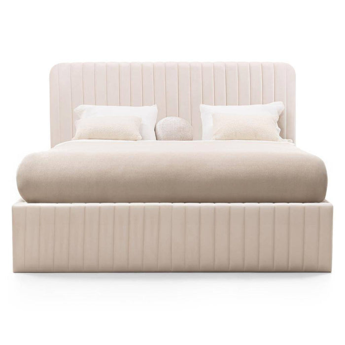Letto imbottito 160x200 cm ANDRE, velluto beige, con contenitore