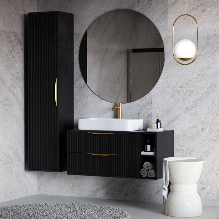Mobile bagno ANVERS, rigato, maniglia oro, nero