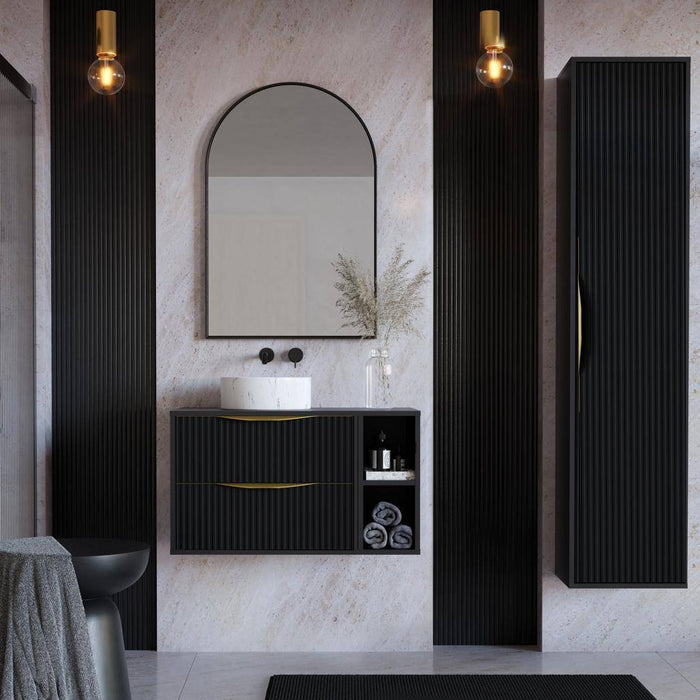 Mobile bagno ANVERS, rigato, maniglia oro, nero