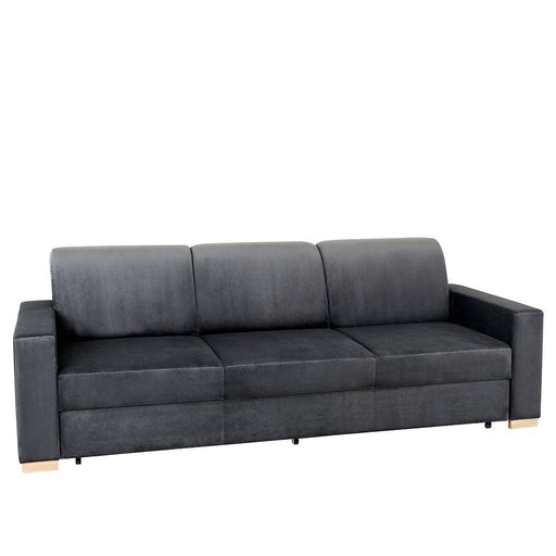 Divano letto grigio lilla 3 posti in tessuto con braccioli larghi e struttura robusta, ideale per soggiorno e ospiti, SKU: SF040STABLROZ3-RV96