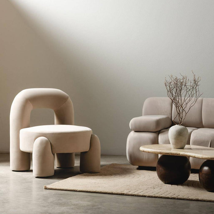 Poltrona lounge LUCCA velluto beige chiaro
