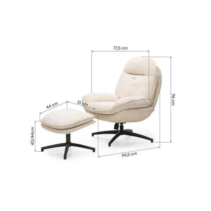 Poltrona girevole MERANO beige con poggiapiedi