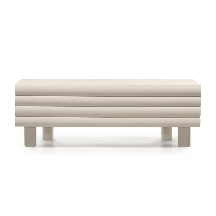 Mobile TV LUEL, righe decorative, beige, forme arrotondate