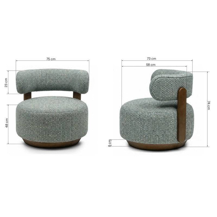 Poltrona lounge MARABELL, forme arrotondate, blu-beige/noce