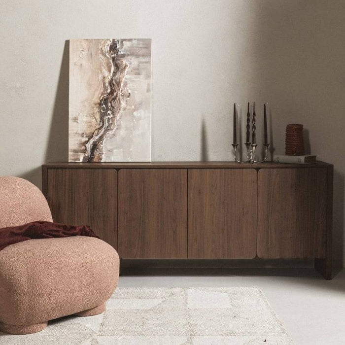 Cassettiera OKU 4 porte noce villa, fronti arrotondati