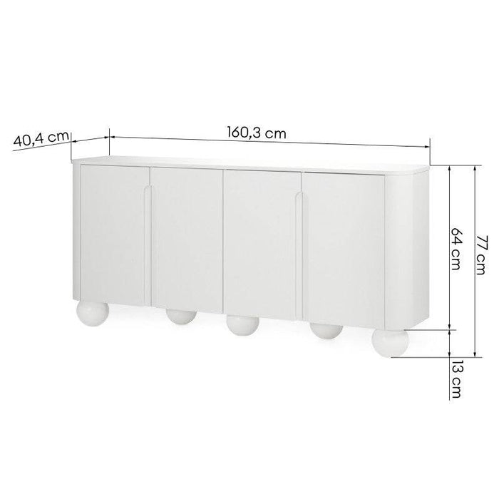Cassettiera SQUAREN bianca, 4 ante, forme arrotondate