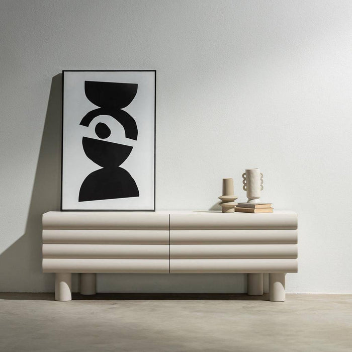 Mobile TV LUEL, righe decorative, beige, forme arrotondate