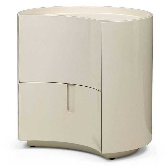 Comodino ENAV con cassetti, bianco crema, forme arrotondate