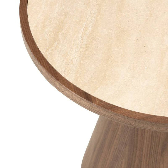 Tavolino WASABI 80 cm, rotondo, travertino/noce
