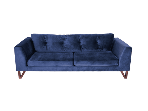 Divano 3 posti Willy in velluto blu chokeberry con gambe in legno, design scandinavo, dimensioni 230 cm, elegante e confortevole