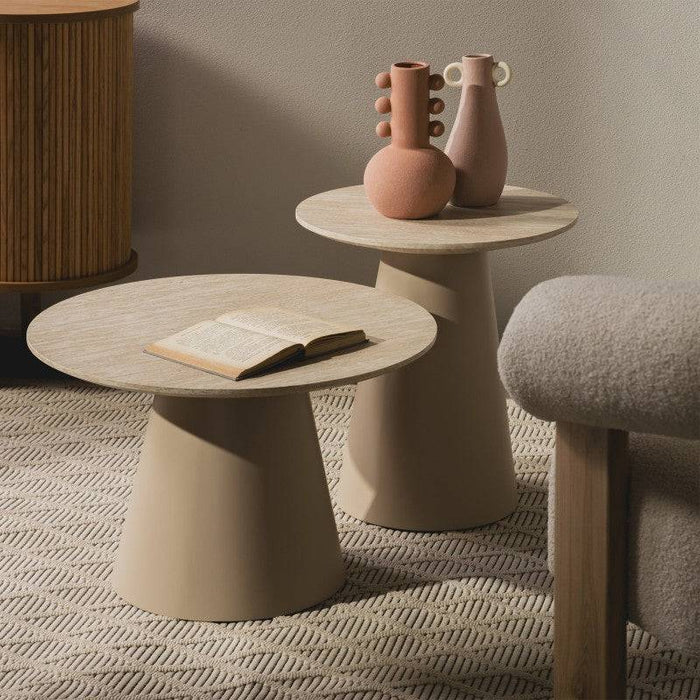 Tavolino da Caffè OREZ, Rotondo 45 cm, Beige