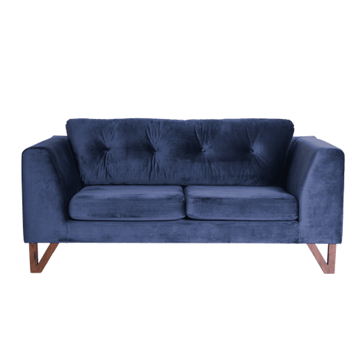 Divano 2 posti in velluto blu navy con struttura in legno, design scandinavo, sedute imbottite e schienale con bottoni decorativi, SKU: SF036WILL2-RV8130