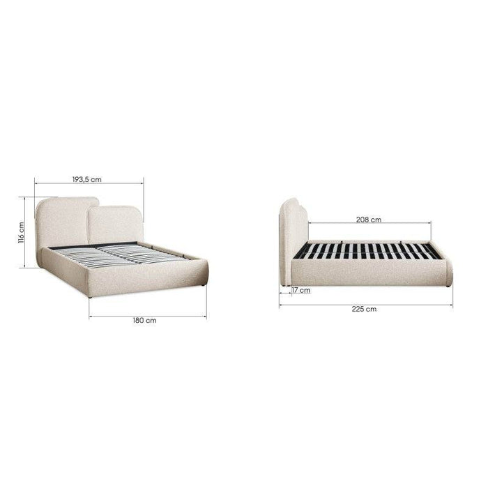 Letto imbottito NORIA 160x200 cm, beige chiaro, arrotondato
