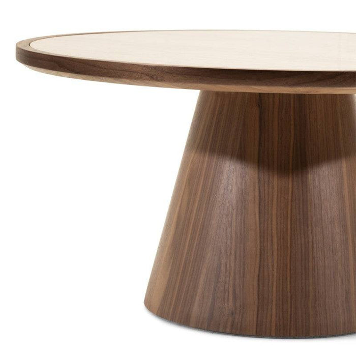 Tavolino WASABI 80 cm, rotondo, travertino/noce