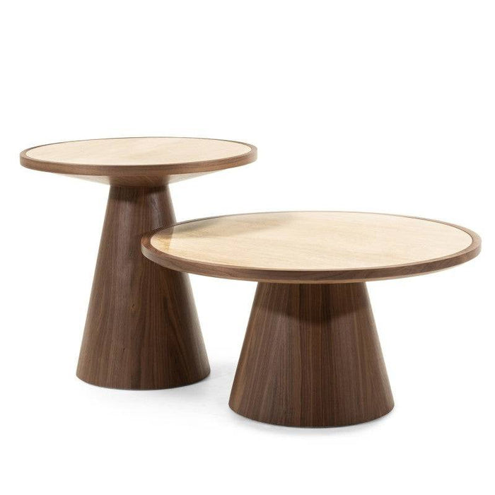 Tavolino WASABI 80 cm, rotondo, travertino/noce