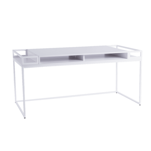 Scrivania bianca K1 140 con struttura in metallo e piano laminato, design minimalista per ufficio o studio, SKU: BI003K1-140-01