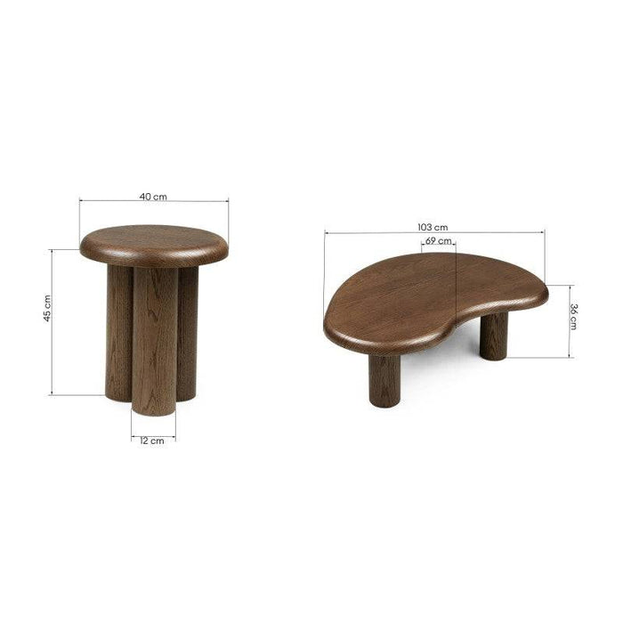 Set di tavolini WALNUT rovere scuro forme arrotondate