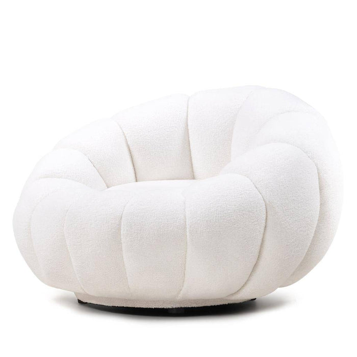 Poltrona girevole LOEL bianca, bouclé, forme arrotondate