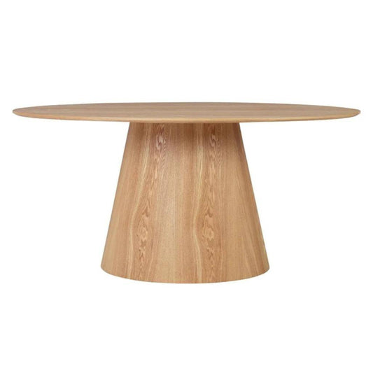 Tavolo da pranzo ovale in frassino naturale con base conica, dimensioni 160 cm, elegante e resistente, ideale per ambienti moderni.