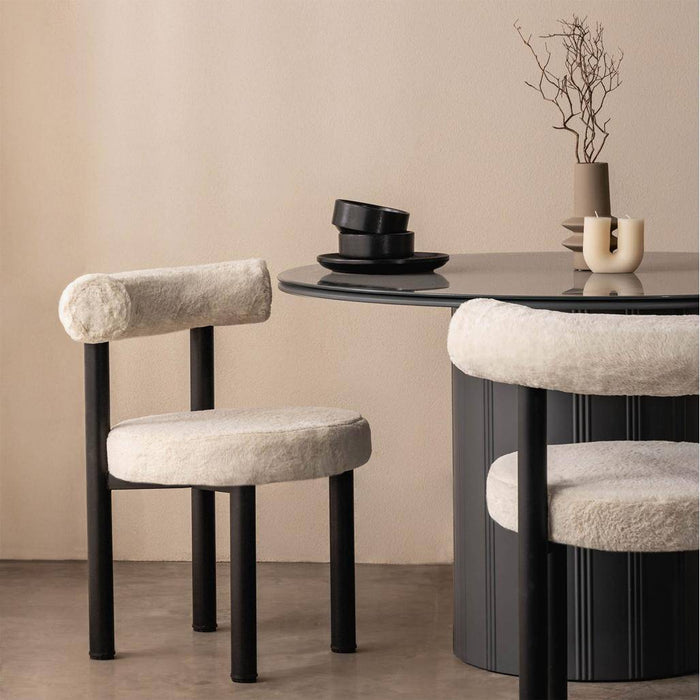 Sedia da Pranzo PERER, Ecru/Gambe Nere