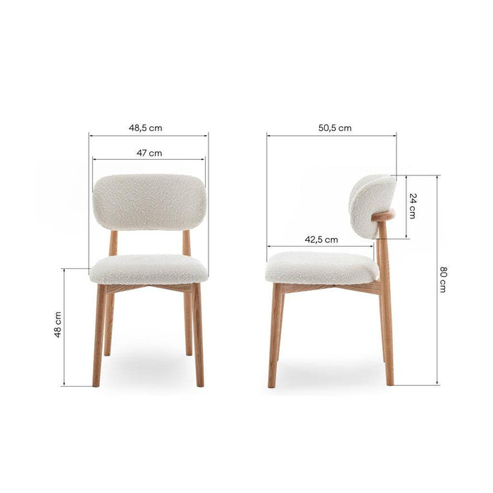 Sedia rivestita MIA, bianco, bouclé/rovere