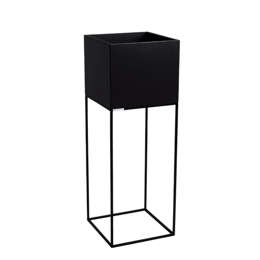 Fioriera nera in metallo con struttura a stelo sottile, ideale per interni moderni, dimensioni 100x35x35 cm, SKU: DON003PALMM-100-35-35-9005