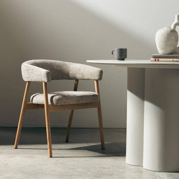 Sedia Imbottita MUE, Beige/Legno di Quercia