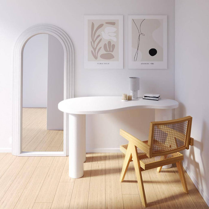 Scrivania/Console MOLYA 140 cm, Bianca, Forme Arrotondate