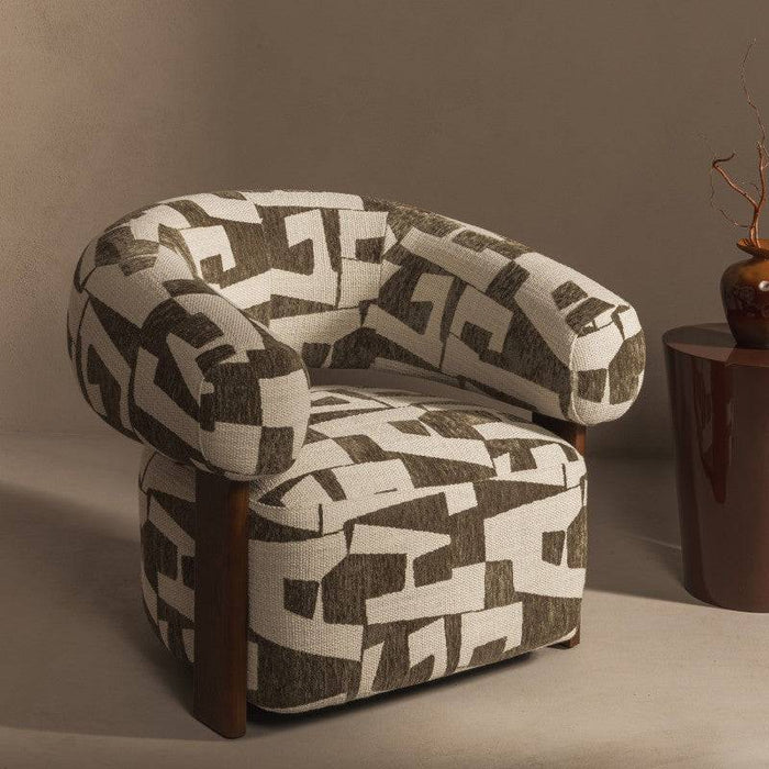 Poltrona ANNABEL, olive-cream/noce, forme arrotondate