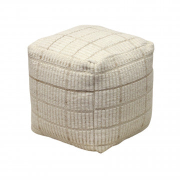 Pouf quadrato in lana avorio 40x40x40 cm con decoro
