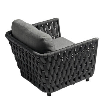 Poltrona struttura alluminio antracite, rivestimento corda PVC e cuscini